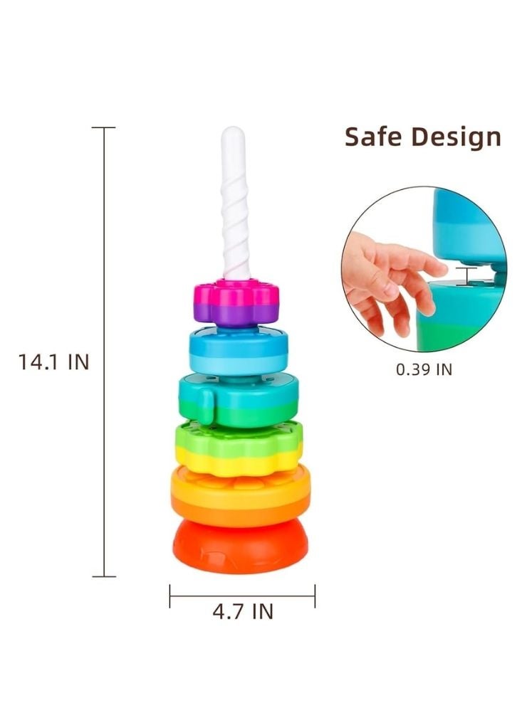 بريميم لعبة حلقات مونتيسوري الملونة القابلة للتكديس مع عمود حلزوني دوار - لعبة لتمييز الألوان، وتنسيق حركة اليد والعين، وتنمية المهارات الحركية - Image 3